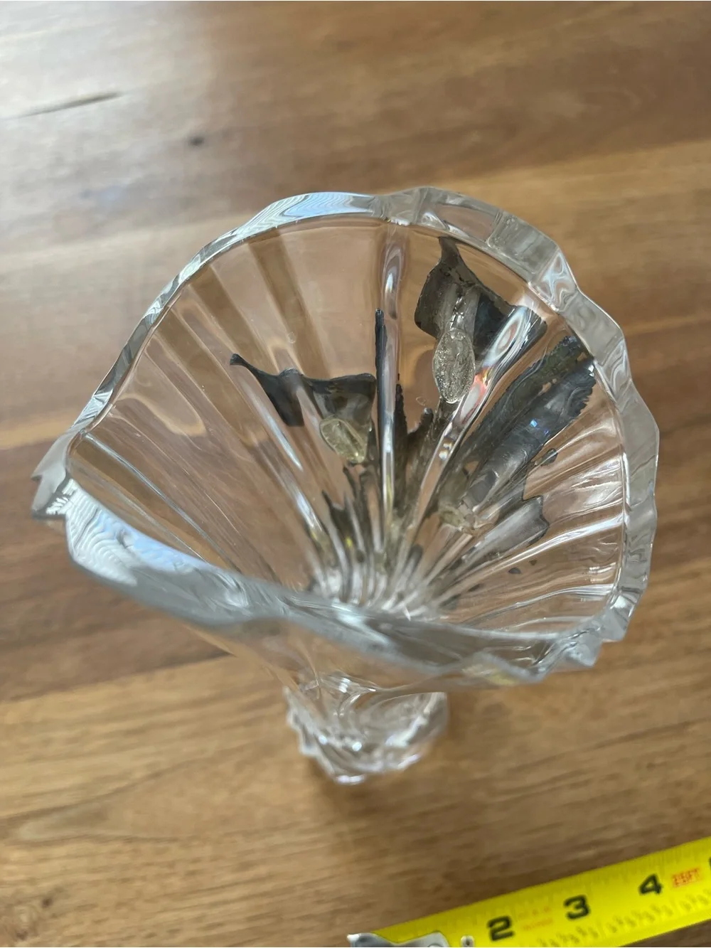 Elegant Clear Glass Vase with Black gray metal Floral Accents